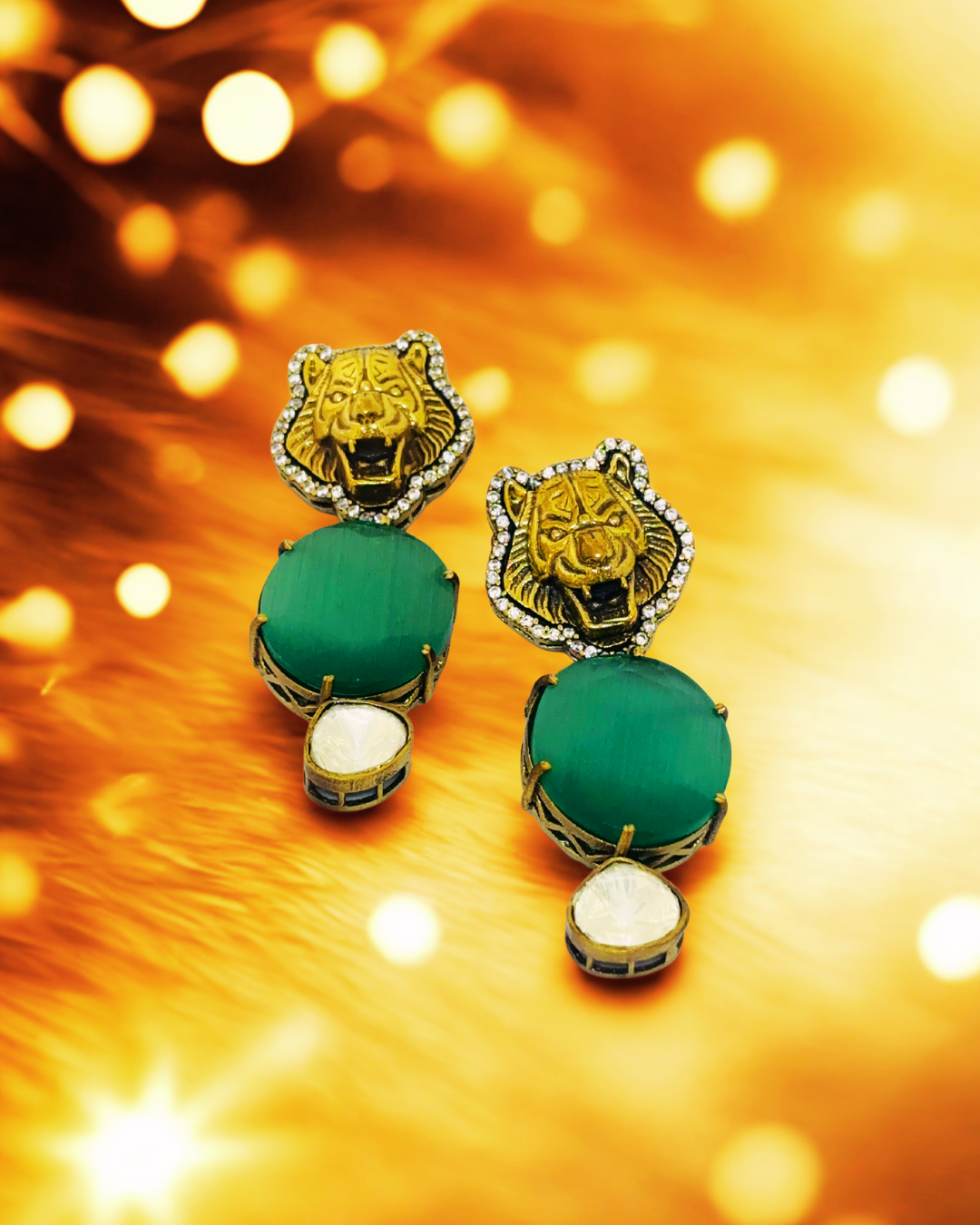 Royal Tiger Head Drop Earrings