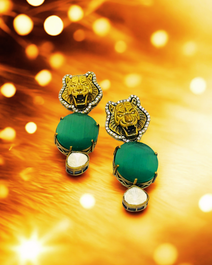 Royal Tiger Head Drop Earrings