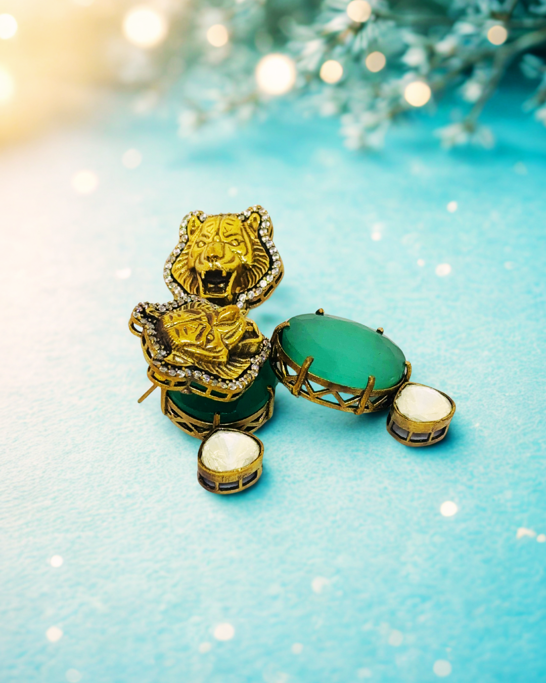 Royal Tiger Head Drop Earrings