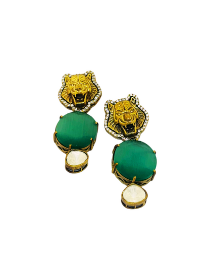 Royal Tiger Head Drop Earrings