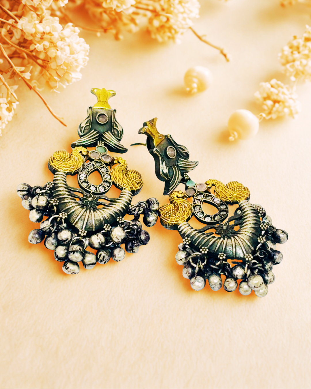 Antique Peacock Jhumka Earrings