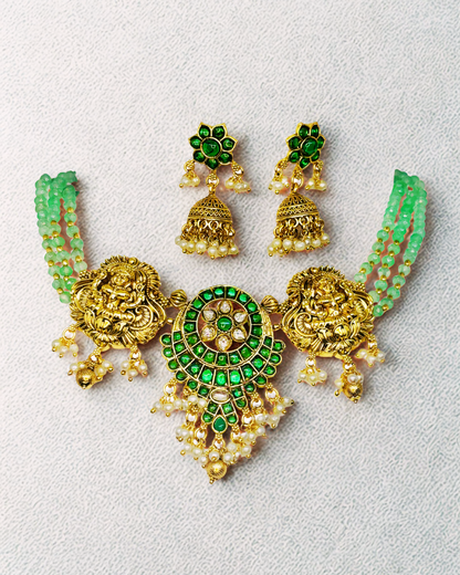 Temple Jewellery Necklace Set with Jhumka Earrings.