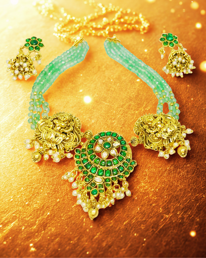 Temple Jewellery Necklace Set with Jhumka Earrings.