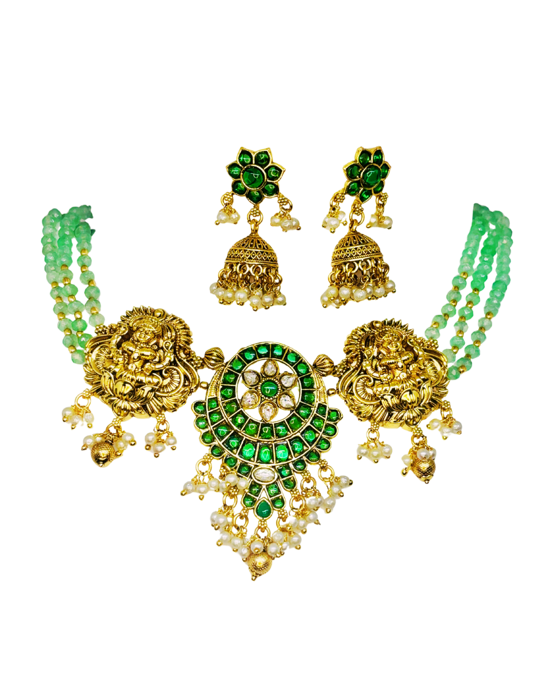 Temple Jewellery Necklace Set with Jhumka Earrings.