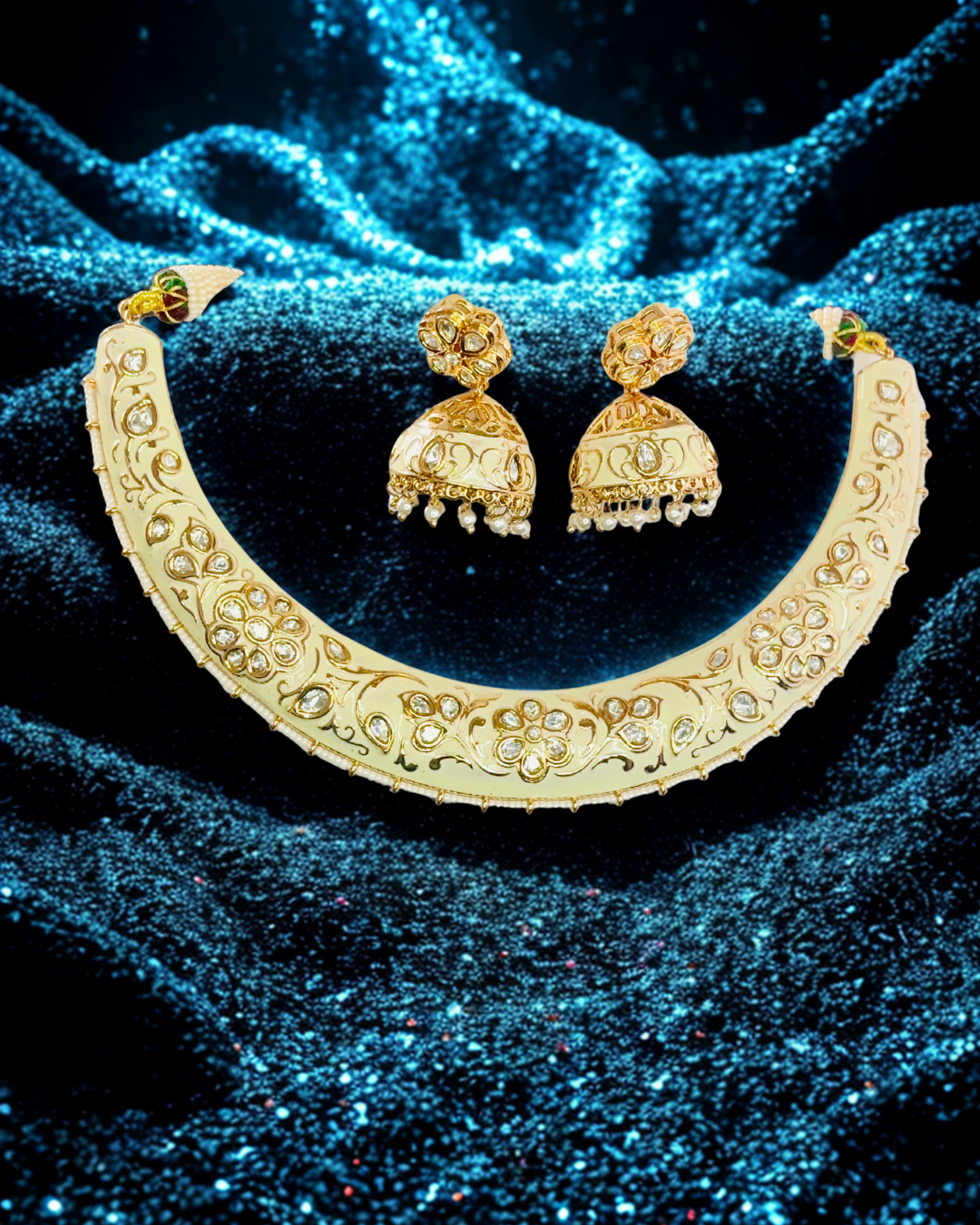 Rjasthani Gold-Plated Necklace Set with Jhumka Earrings.