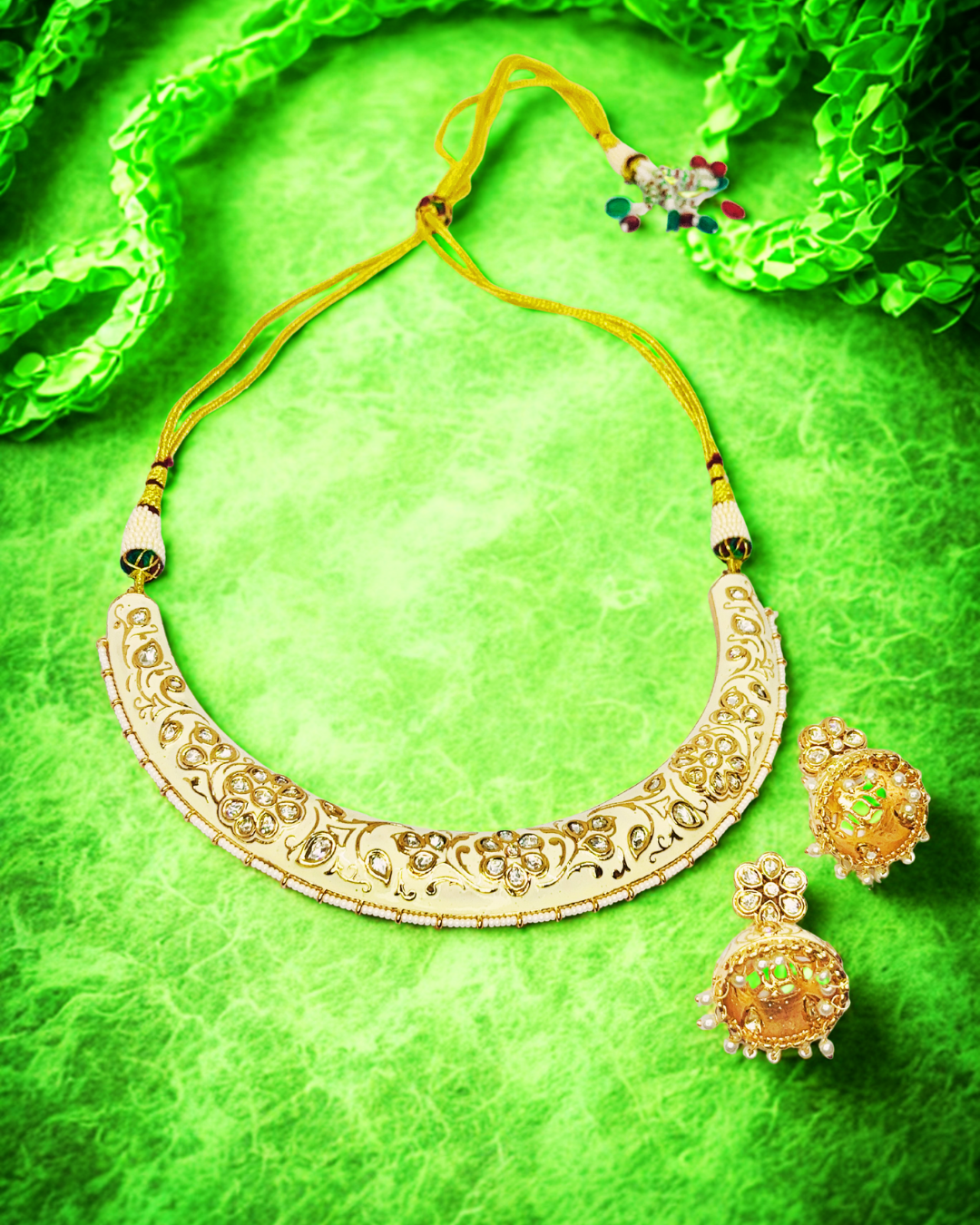 Rjasthani Gold-Plated Necklace Set with Jhumka Earrings.
