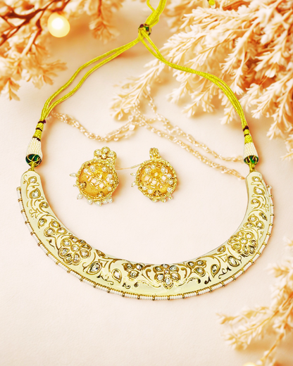 Rjasthani Gold-Plated Necklace Set with Jhumka Earrings.