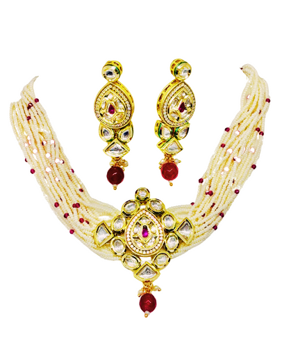 Kundan Pearl Choker Necklace Set with Earrings.