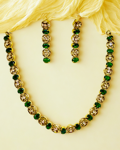 Stone-Studded Necklace Set with Earrings.