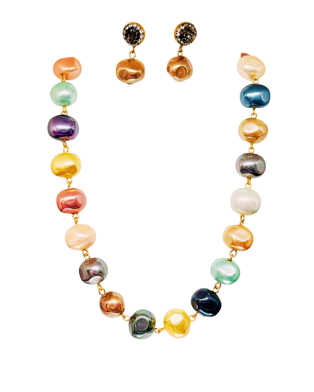 Rainbow Baroque Pearl Necklace Set with Earrings.