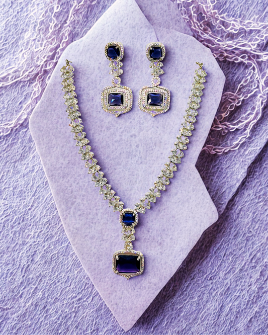 Royal Blue Stone AD Necklace Set