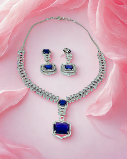 Royal Blue Stone AD Necklace Set