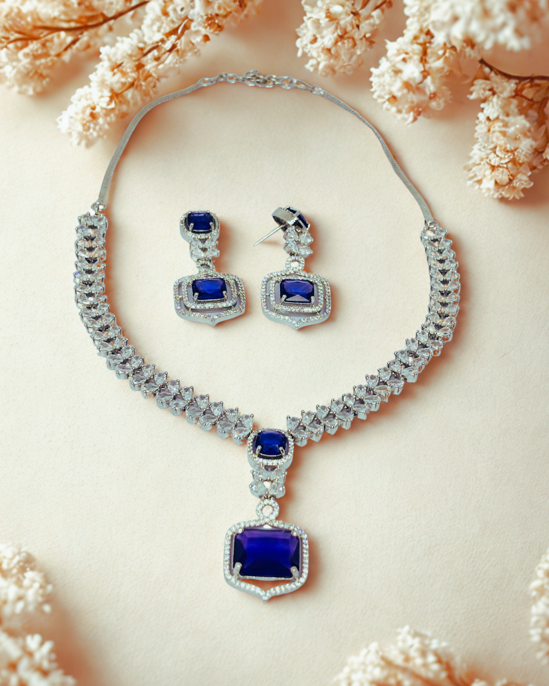 Royal Blue Stone AD Necklace Set