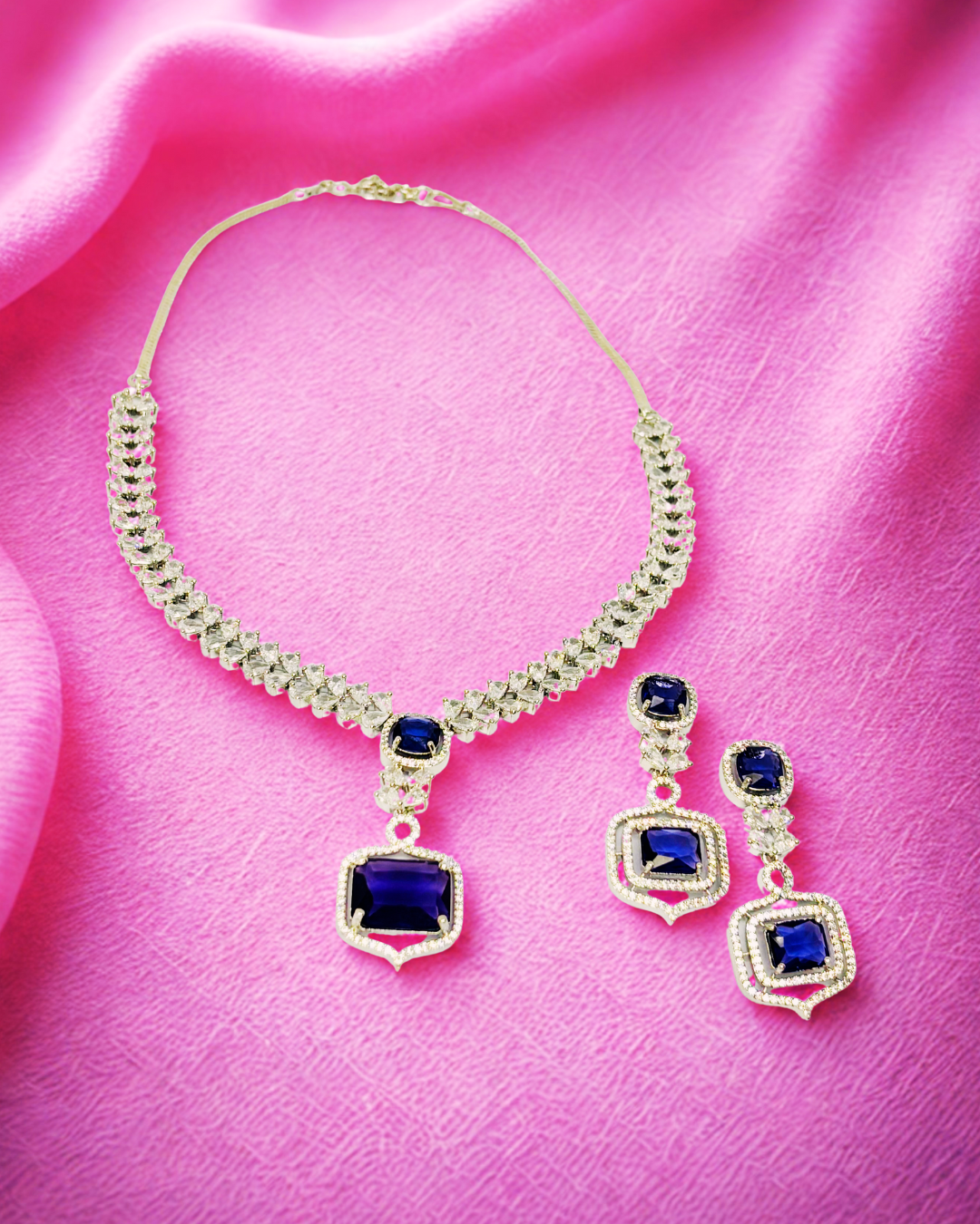 Royal Blue Stone AD Necklace Set