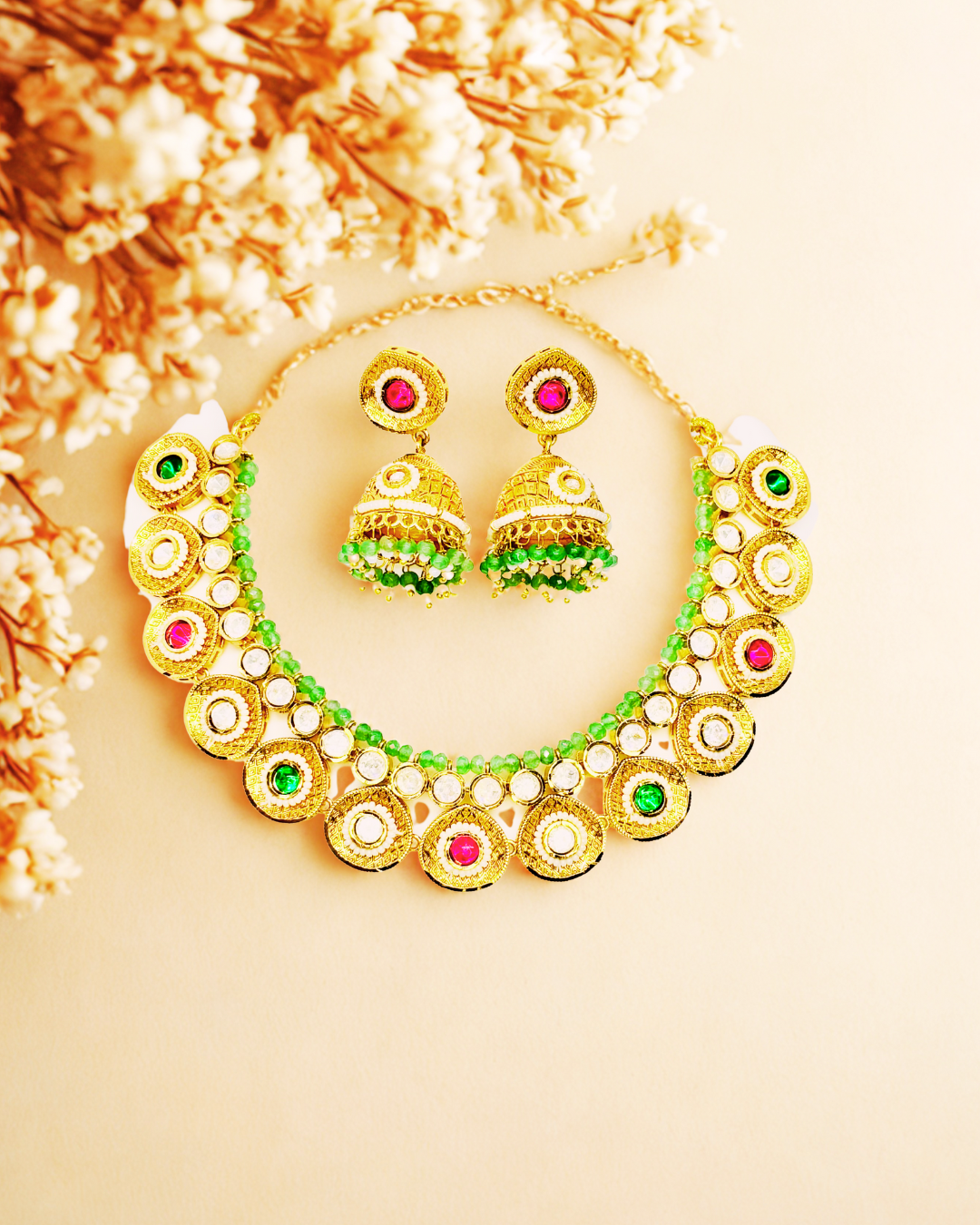 Traditional Choker Necklace Set with Jhumka Earrings