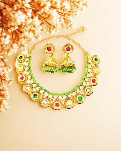 Traditional Choker Necklace Set with Jhumka Earrings
