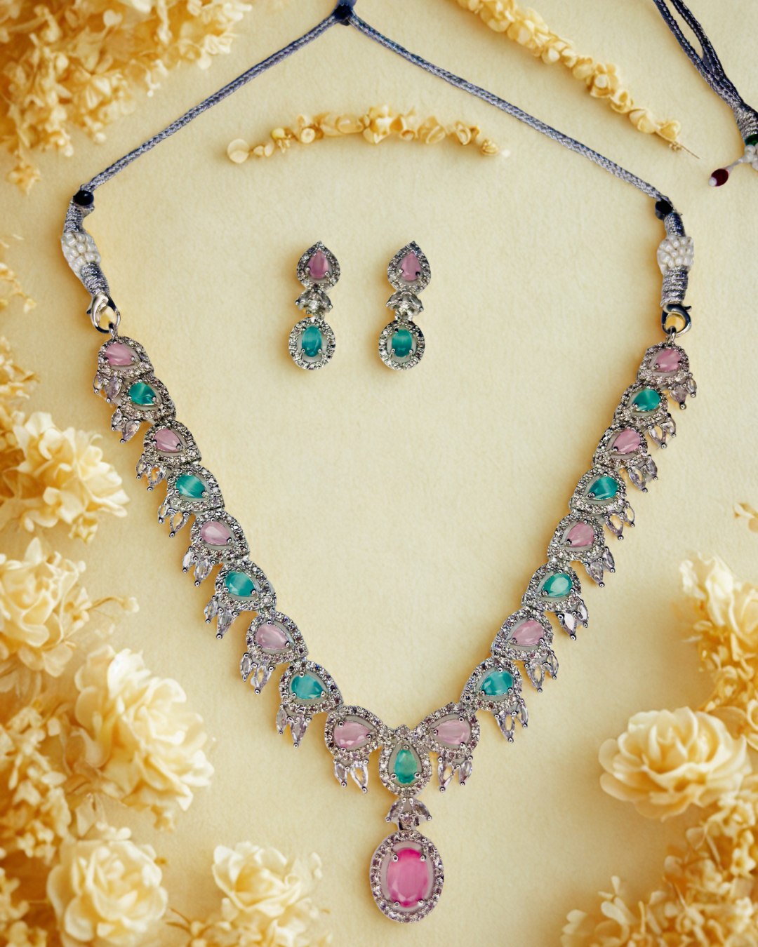 Blush Pink Stone AD Necklace Set