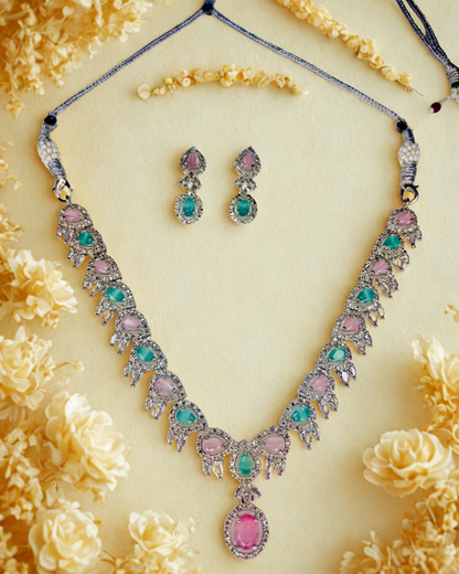Blush Pink Stone AD Necklace Set
