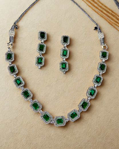 Emerald Elegance AD Necklace Set