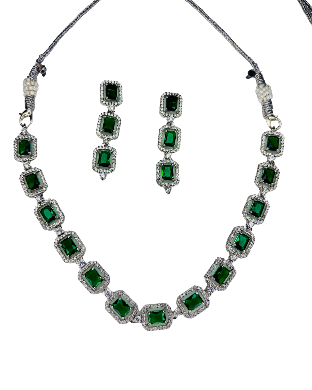 Emerald Elegance AD Necklace Set