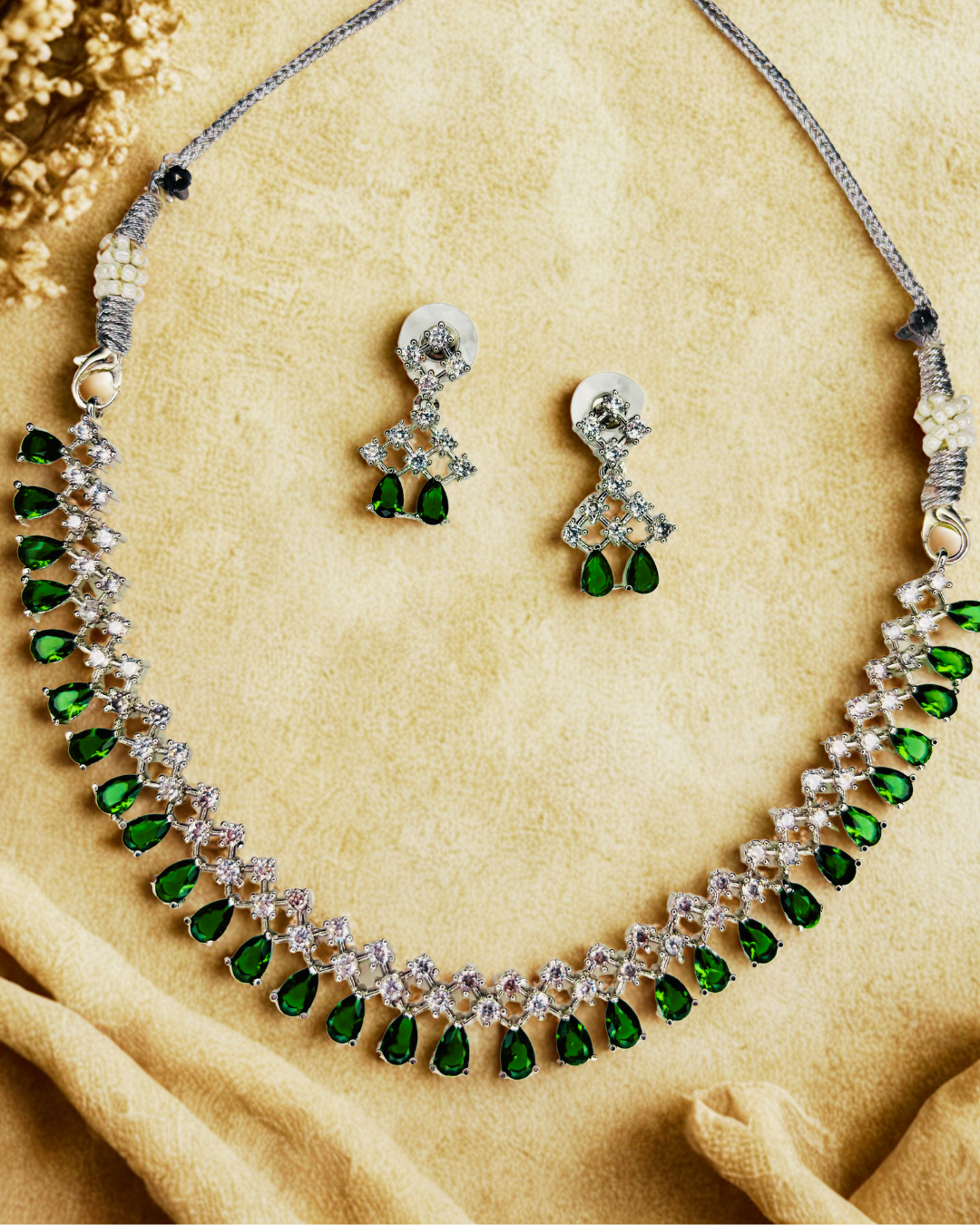 Royal Radiance Green Drop AD Necklace Set
