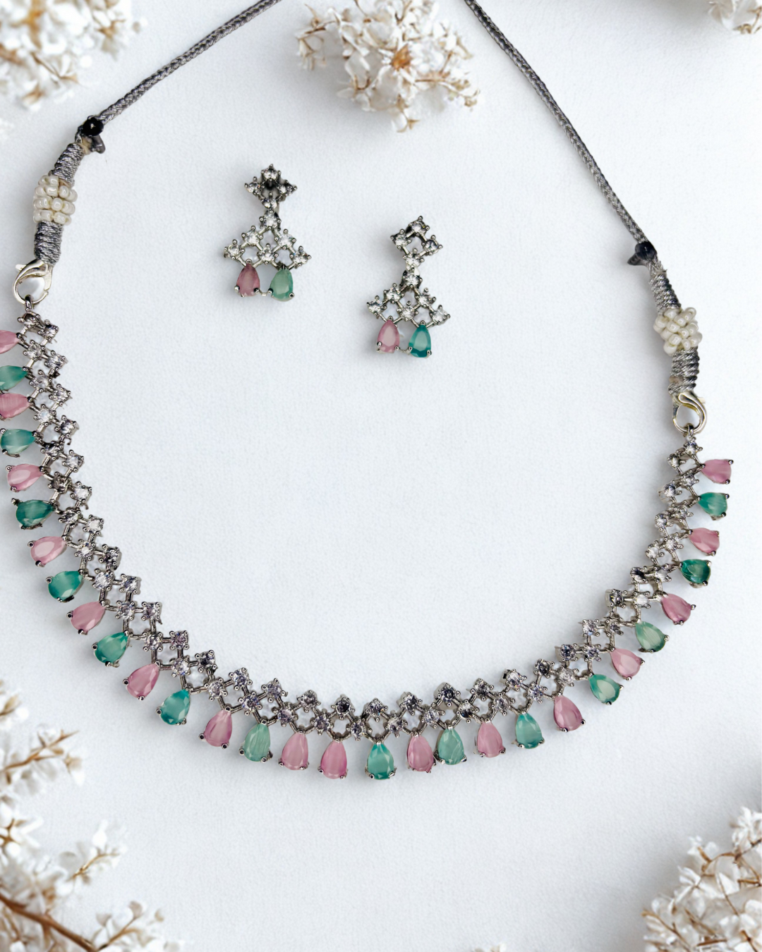 Royal Radiance Green Drop AD Necklace Set