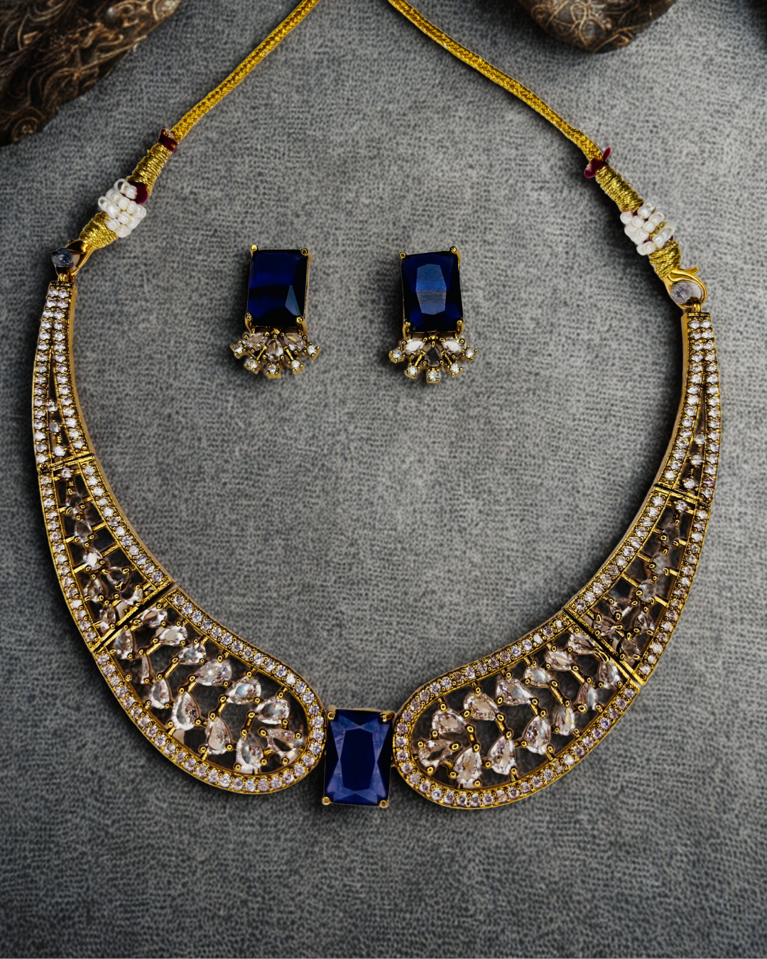 Royal Blue AD Stone Choker Set