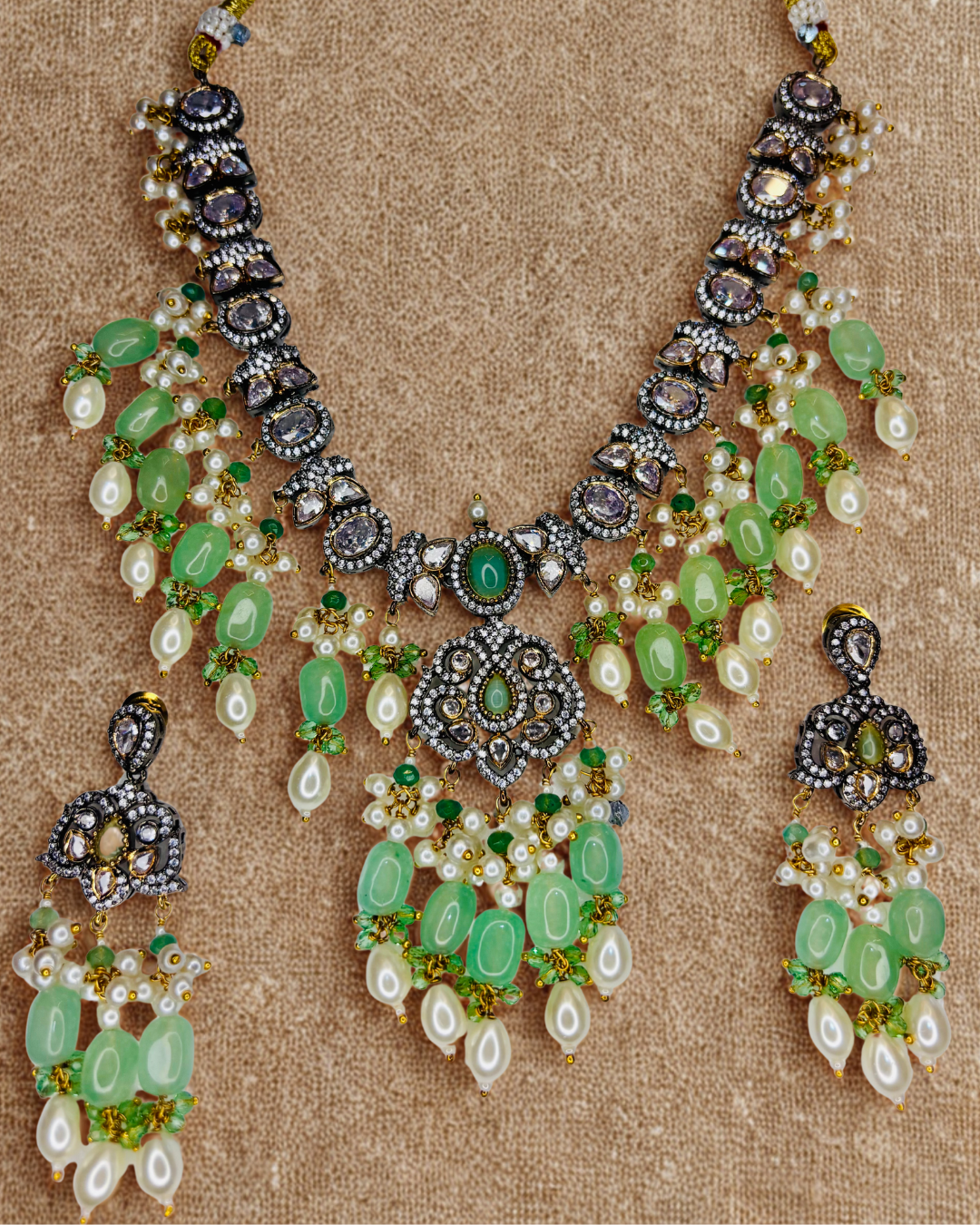 Royal Emerald Kundan Chand Haar Set