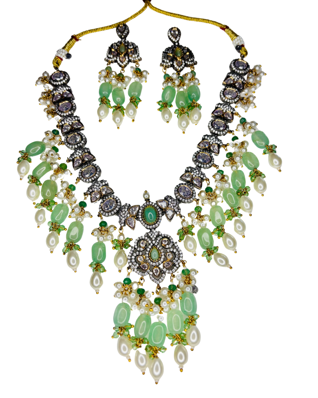 Royal Emerald Kundan Chand Haar Set