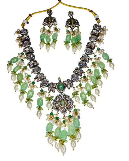 Royal Emerald Kundan Chand Haar Set