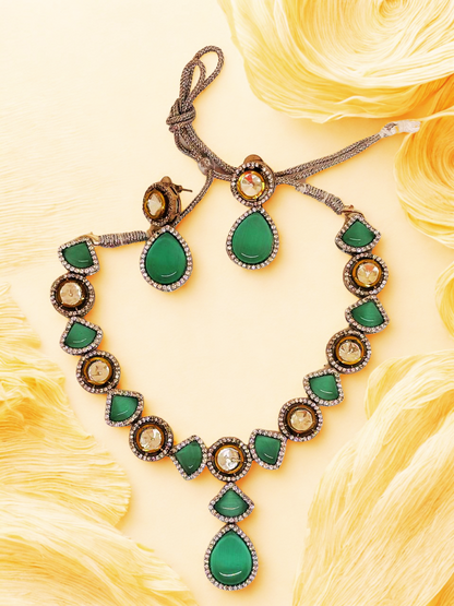 Emerald Elegance Kundan Necklace Set