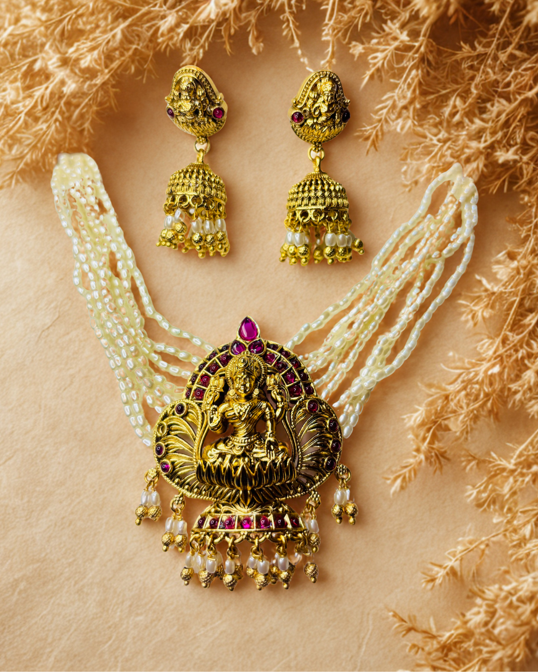 Lakshmi Temple Pearl Haar Set
