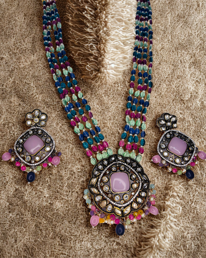 Royal Multistrand Kundan Beaded Long Necklace Set