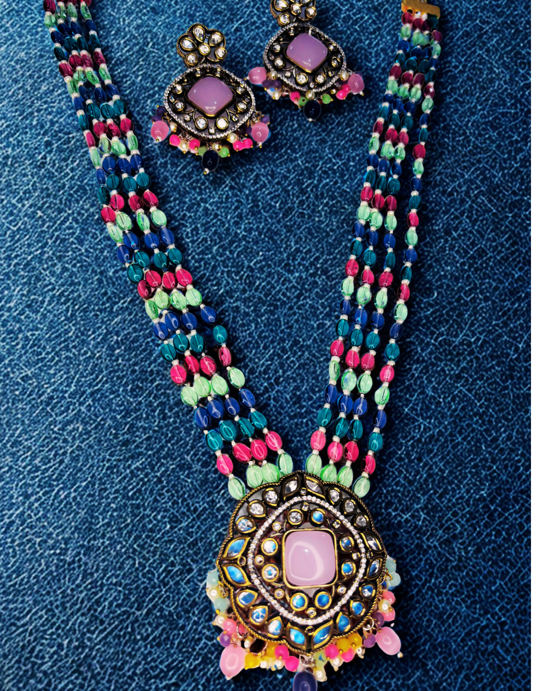 Royal Multistrand Kundan Beaded Long Necklace Set