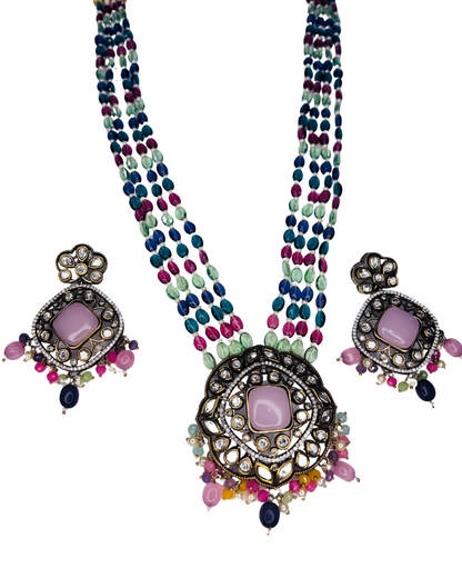 Royal Multistrand Kundan Beaded Long Necklace Set