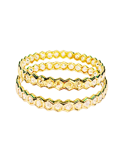 Hexa Kundan Slim Bangles