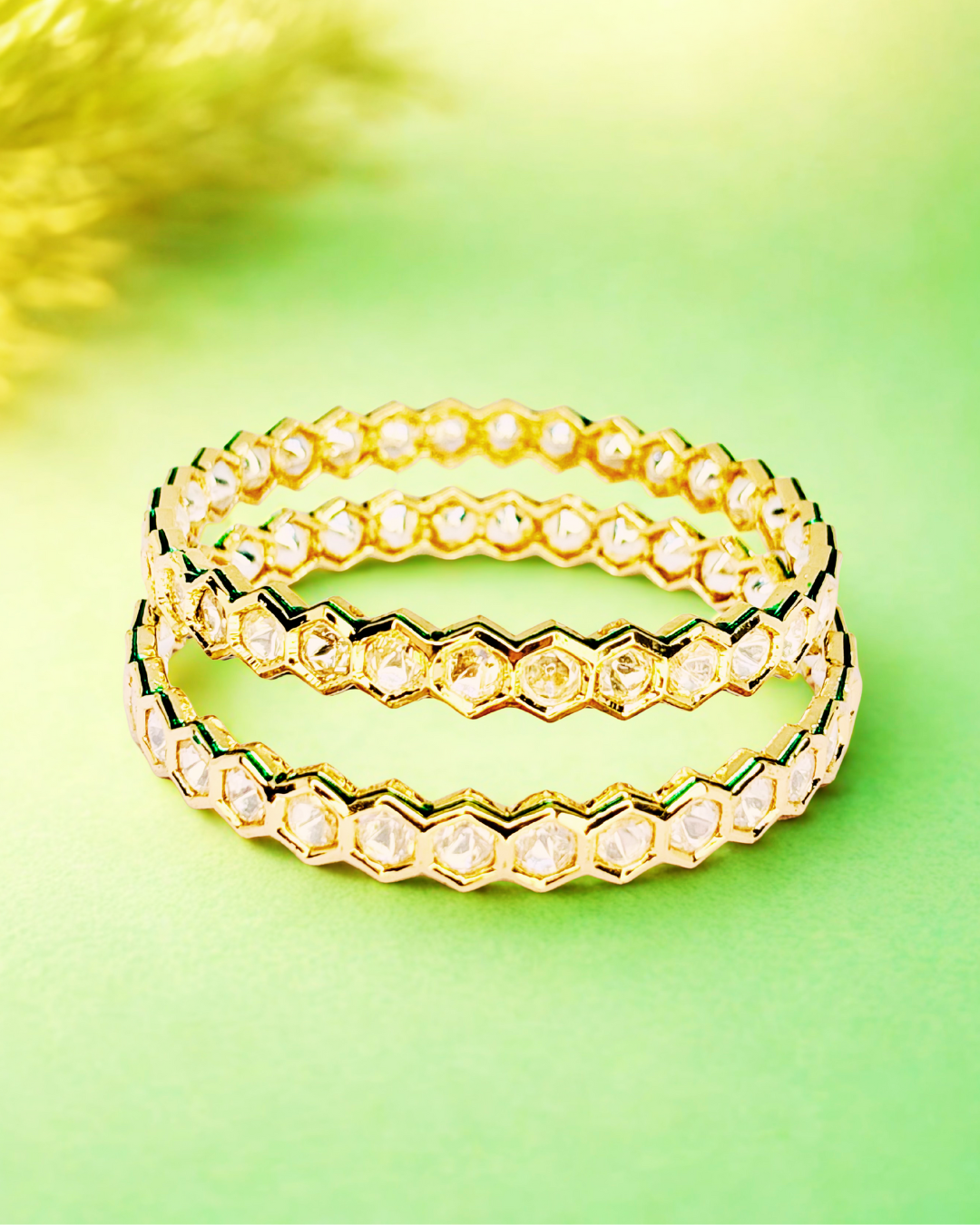 Hexa Kundan Slim Bangles