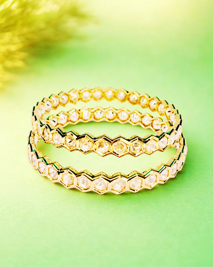 Hexa Kundan Slim Bangles