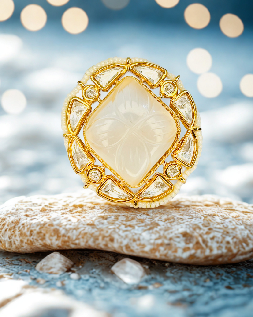 Carved Moonstone Statement Ring