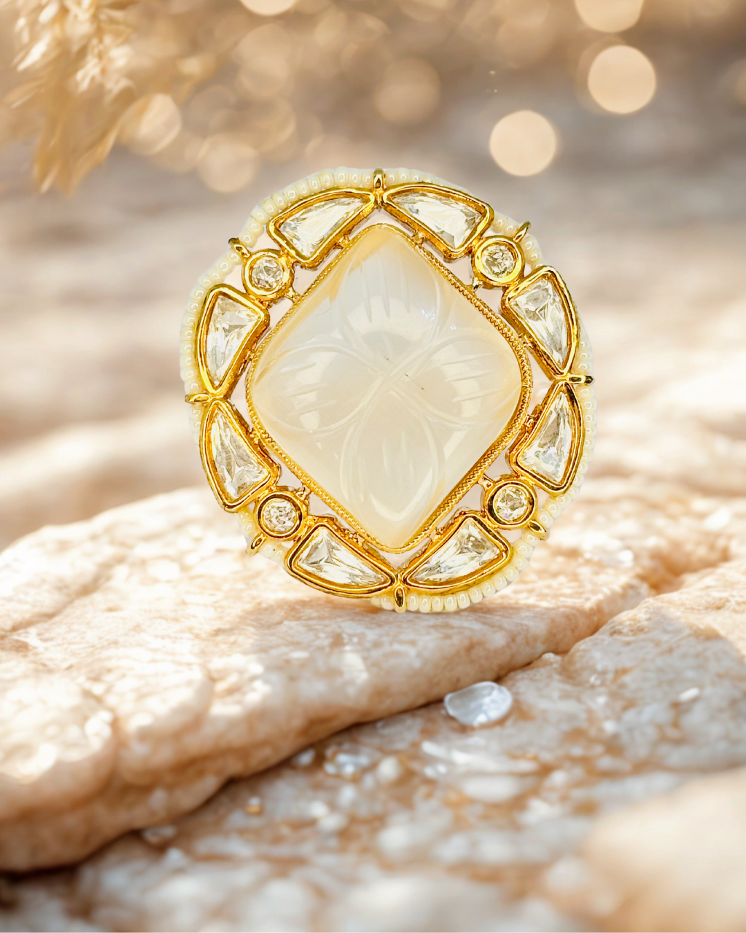 Carved Moonstone Statement Ring