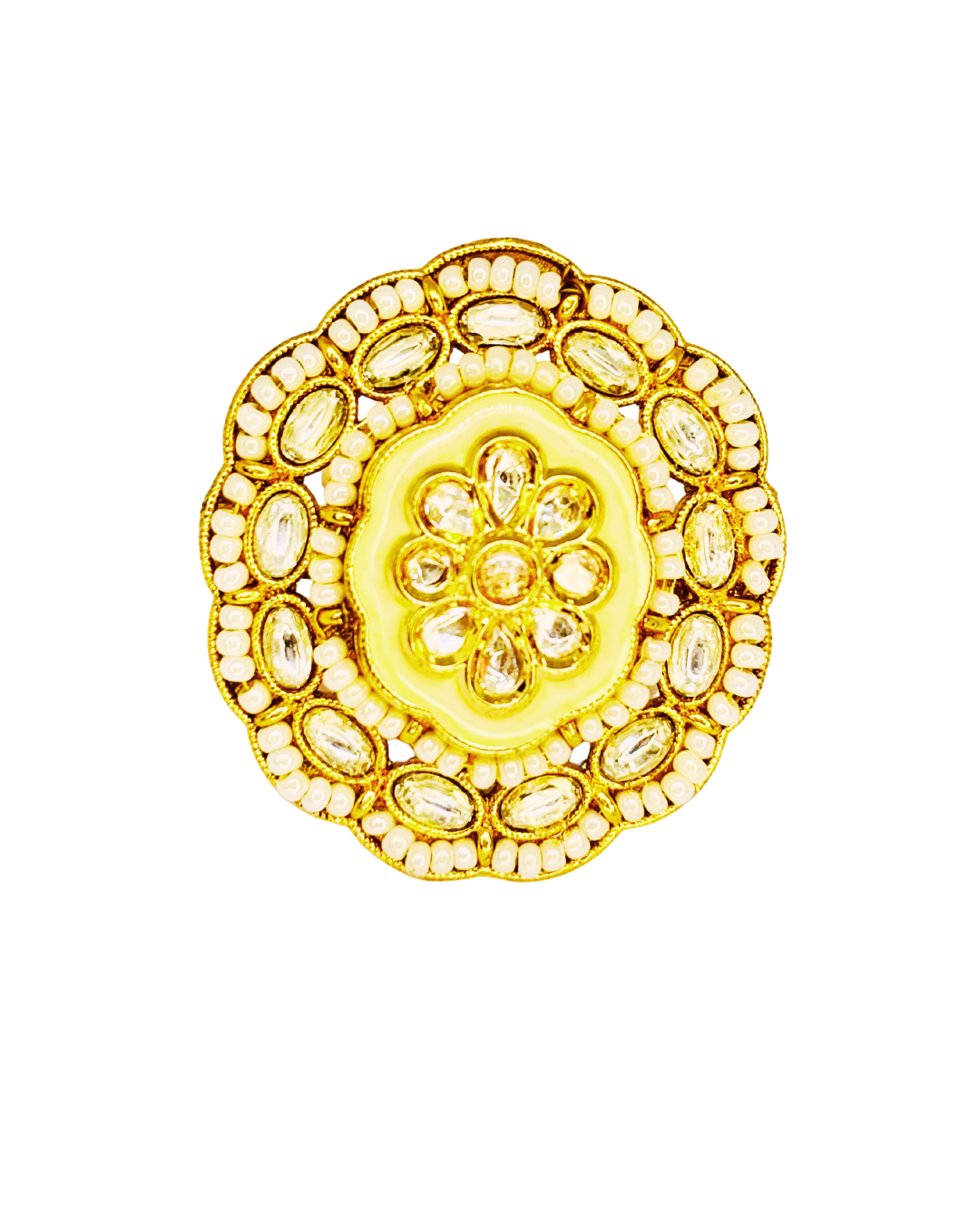 Yellow Meenakari Kundan Cocktail Ring