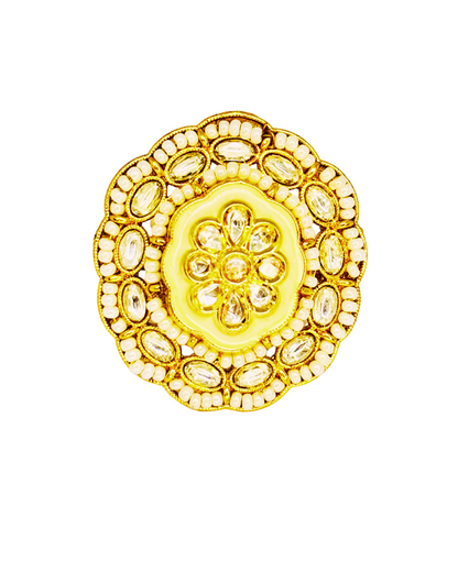 Yellow Meenakari Kundan Cocktail Ring