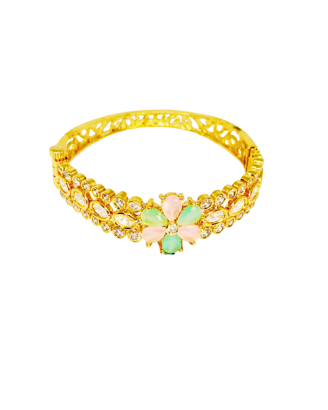 Floral Stone-Studded Gold Kada