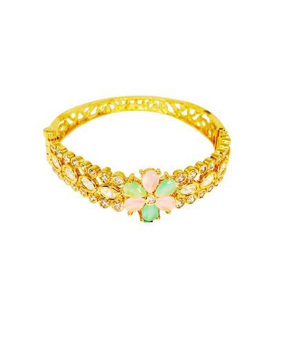 Floral Stone-Studded Gold Kada