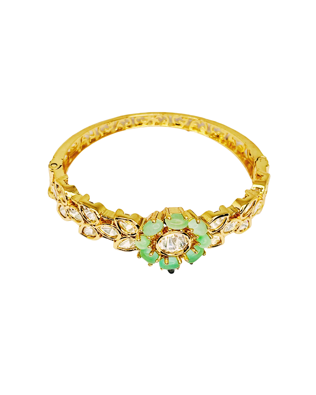 Mint Green Floral Kundan Kada