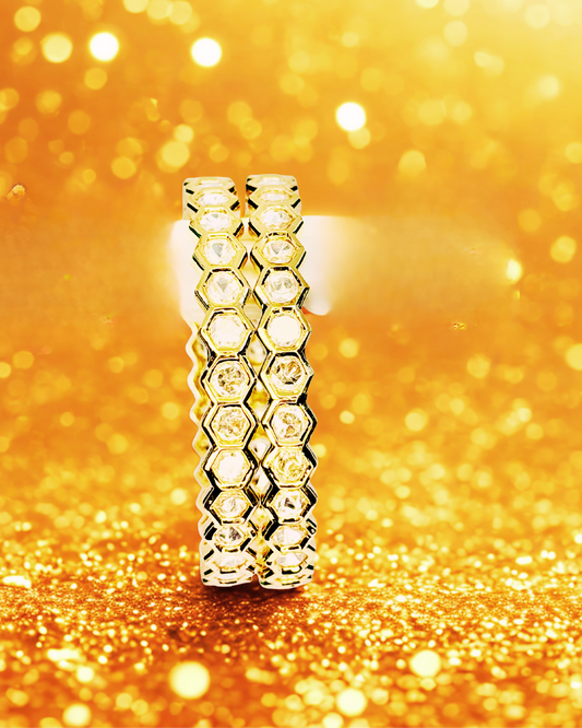 Hexa Kundan Slim Bangles