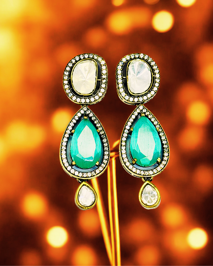 Polki and Emerald Drop Earrings.