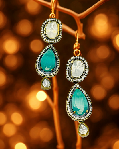 Polki and Emerald Drop Earrings.