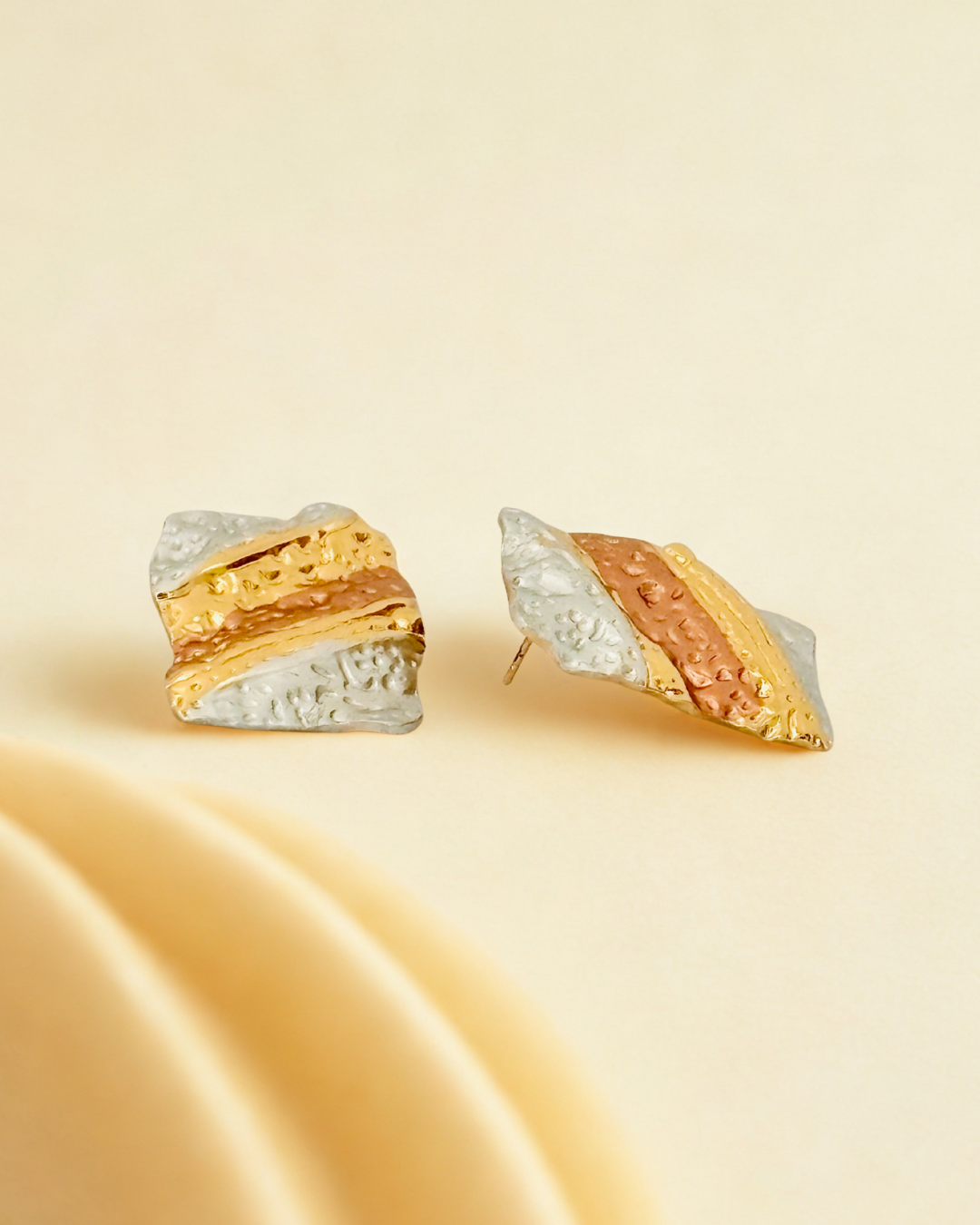 Abstract Textured Dual-Tone Stud Earrings