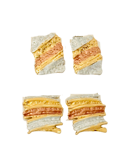 Abstract Textured Dual-Tone Stud Earrings